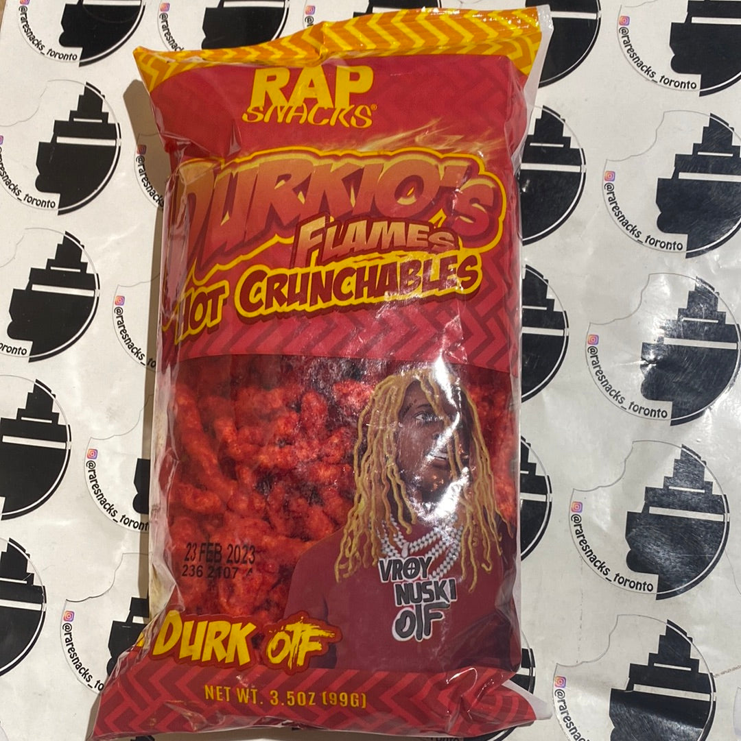 Rap Snacks Durkios Flames Hot Crunchables 99g Raresnackstoronto